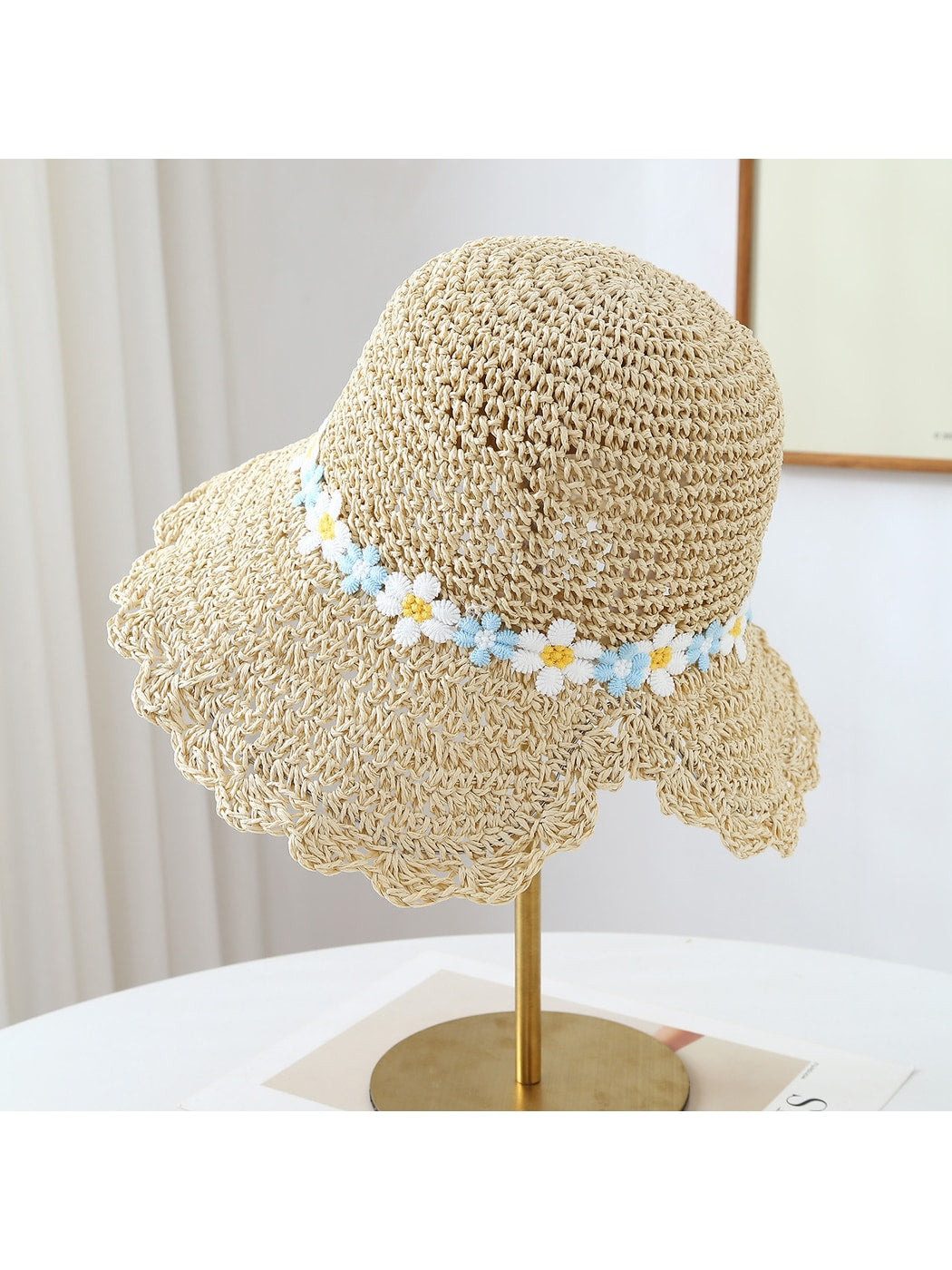 Haila - Daisy Trim Wide Brim Women's Summer Sun Hat