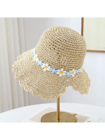 Haila - Daisy Trim Wide Brim Women's Summer Sun Hat