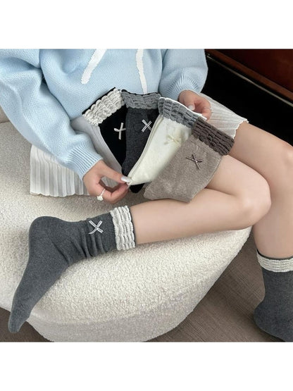 Rufia - Retro Bow Ruffle Cuff Crew Socks