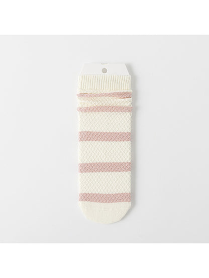 Rufia - Simple Style Candy Color Stripe Casual Crew Socks