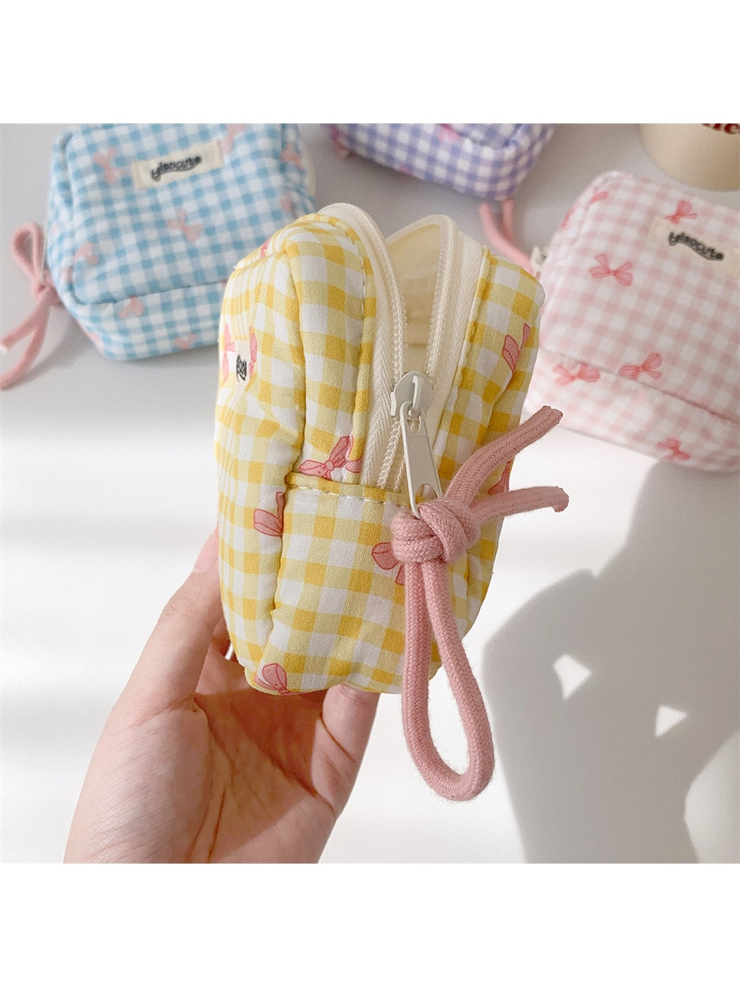 Cosbai - Small Plaid Makeup Pouch Square Bag