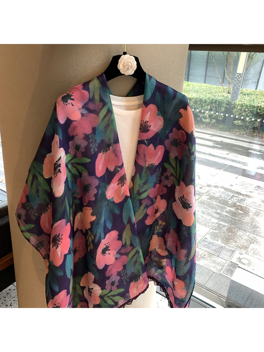 Scarvii - Dark Floral Print Long Shawl Scarf