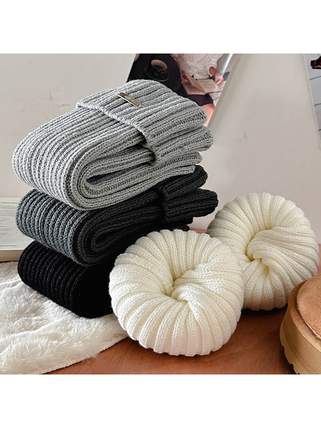 Cozyra - Ribbed Buckle Detail Slouch Leg Warmers