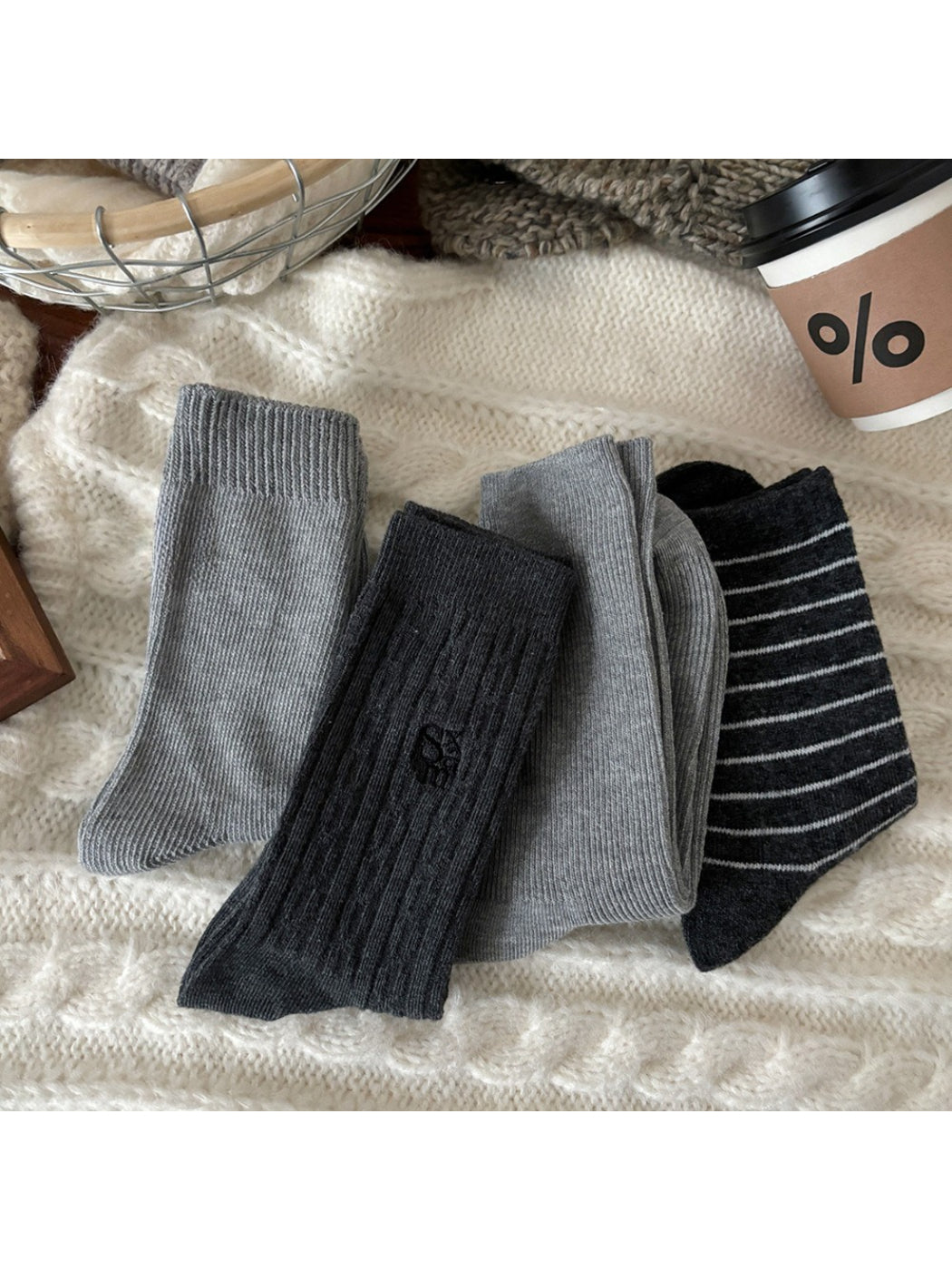 Rufia - Classic Ribbed Neutral Crew Socks