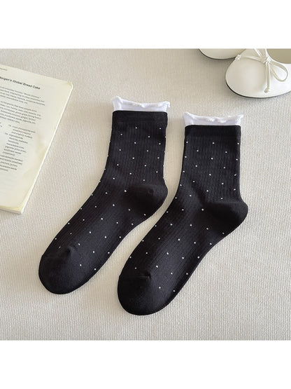 Rufia - Polka Dot Contrast Cuff Casual Crew Socks