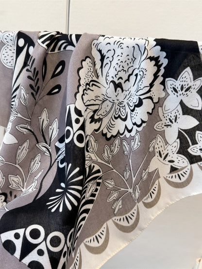 Scarvii - Boho Square Scarf with Botanical & Floral Print – Artistic & Bright