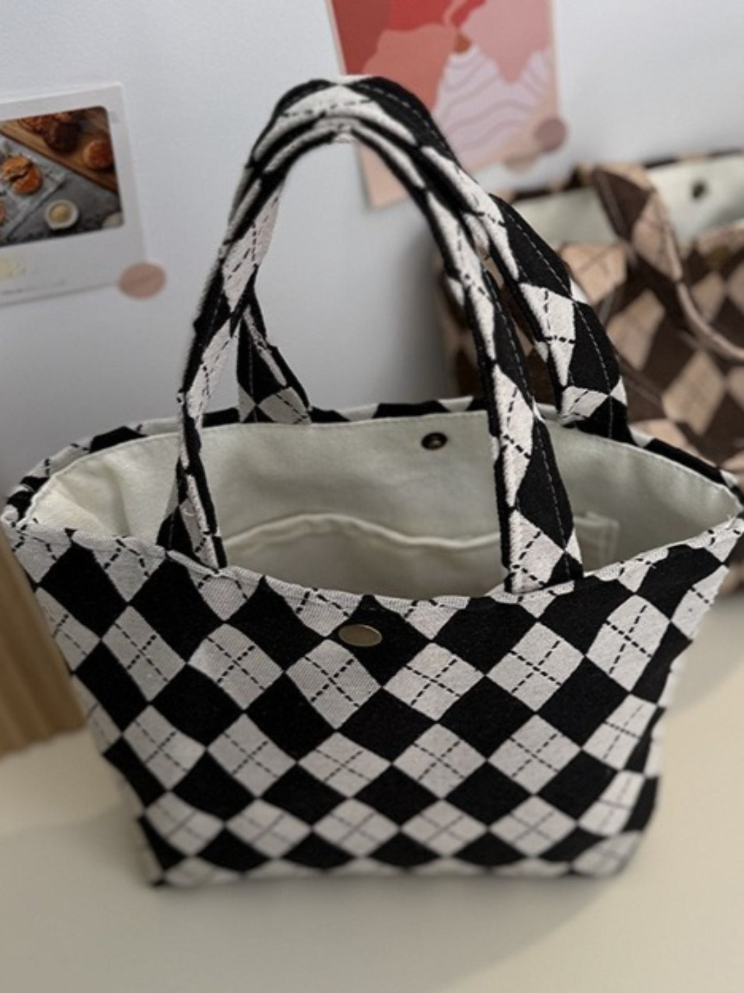 Cosbai - Tote Handbag with Plaid Patterns- Classic & Casual