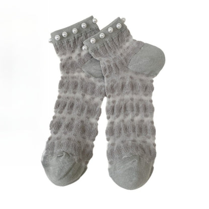 Rufia - Delicate Lace Ankle Socks with White Beads