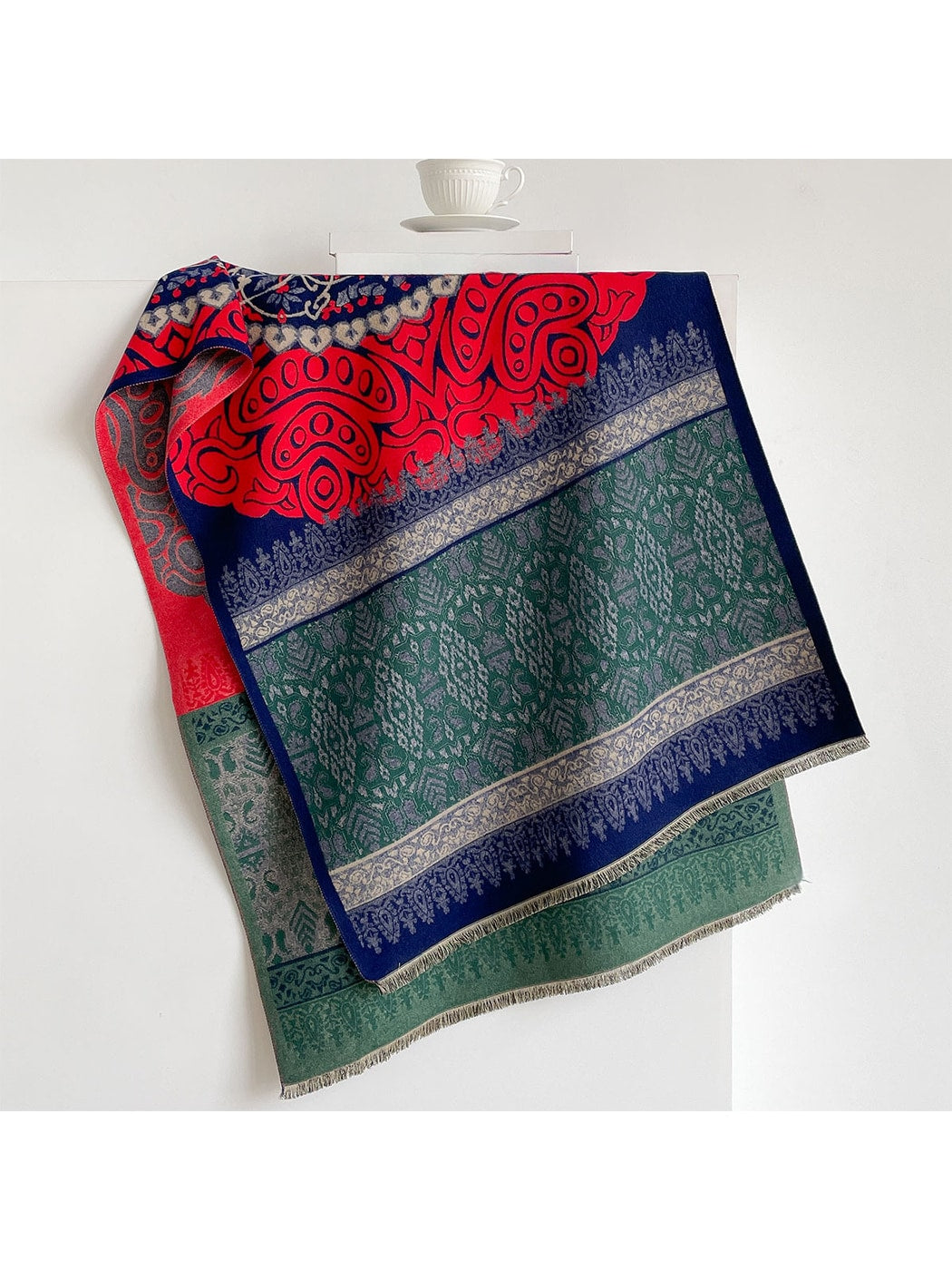 Scarvii - Bright Geometric Print Tassels Wrap Scarf