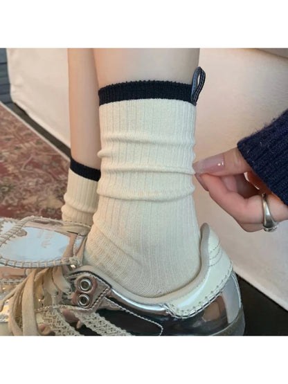 Rufia Cream Slouch Socks with Black Trim
