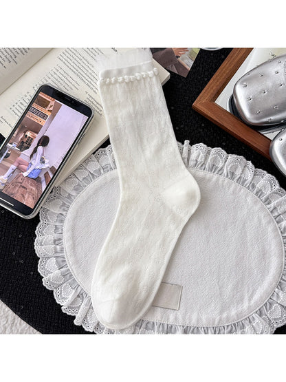 Rufia - Creamy Muted Pastels Openwork Crew Socks