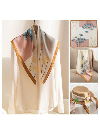 Scarvii - Ginkgo Leaf Print Square Scarf