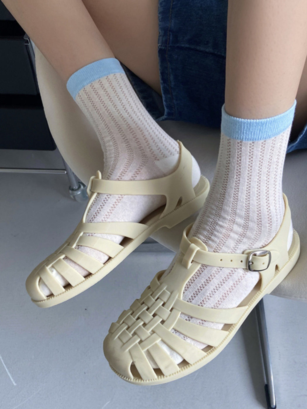 Rufia - Ribbed Mesh Contrast Crew Socks product image 11