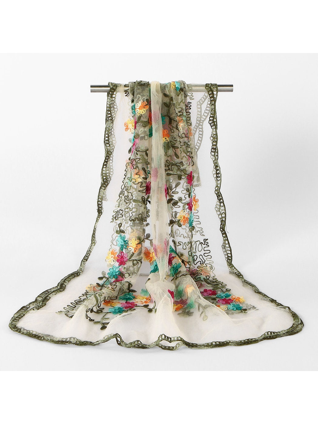 Scarvii - Lace Embroidered Floral Scarf