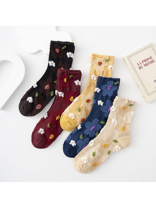 Rufia - Floral Relief Pattern Casual Crew Socks