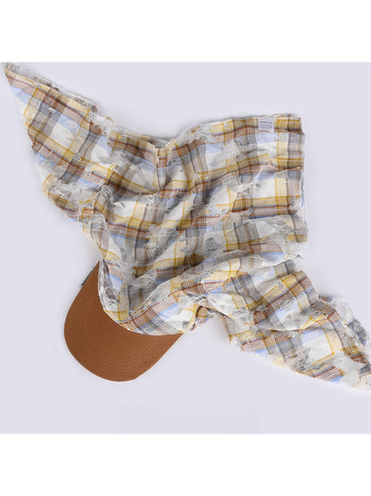 Haila - Distressed Plaid Curved Brim Headscarf Cap