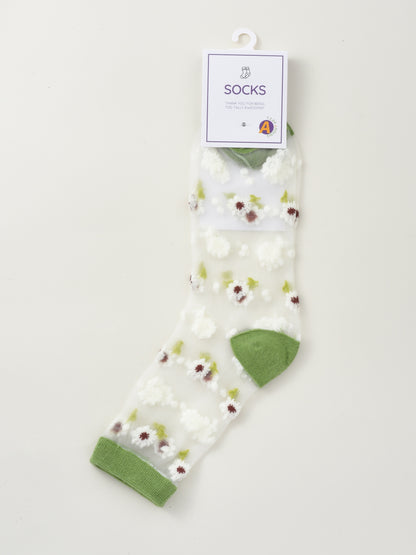Rufia - Soft Floral Mesh Sheer Crew Socks