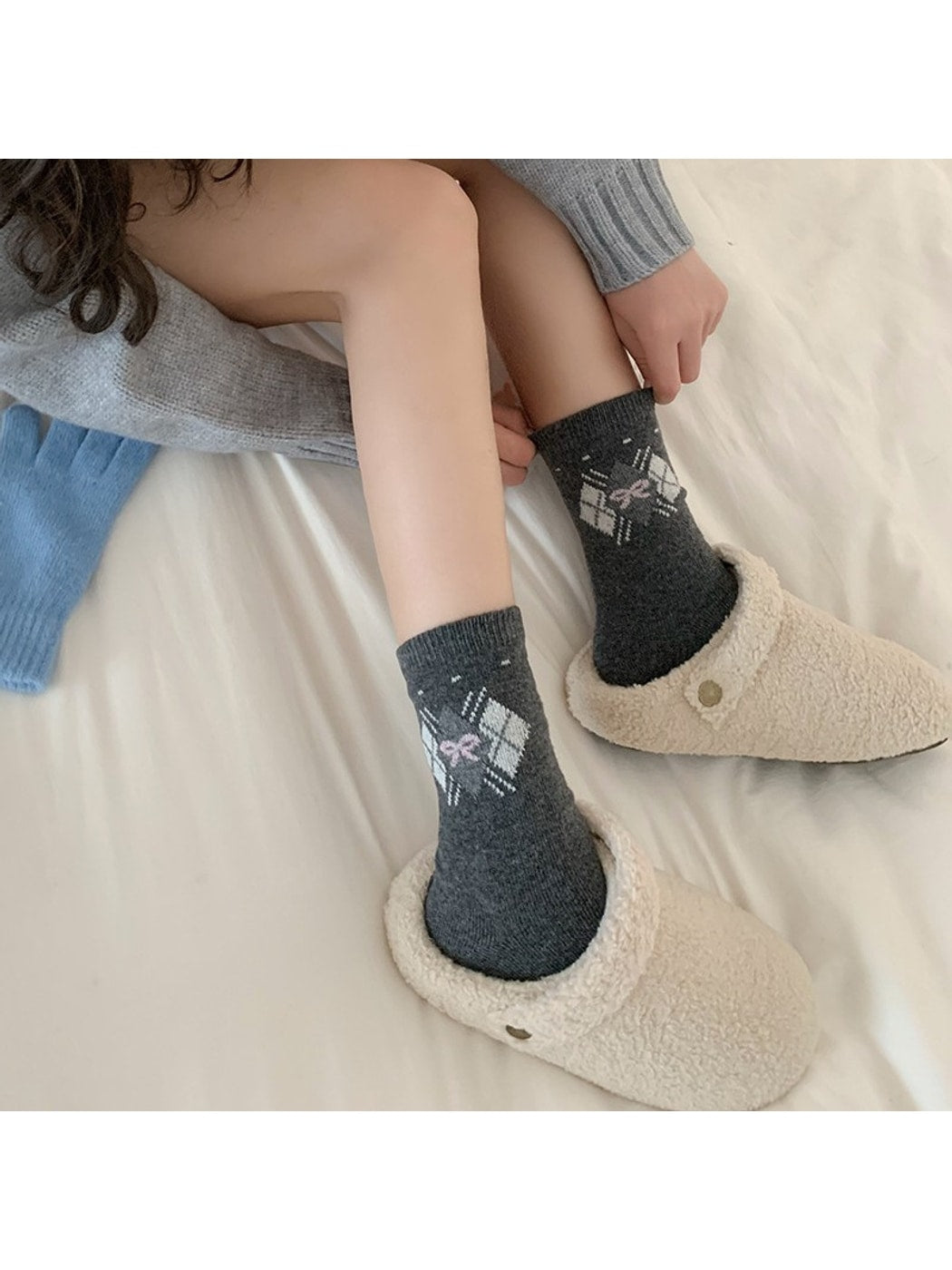 Rufia - Preppy Argyle Bow Pattern Crew Socks