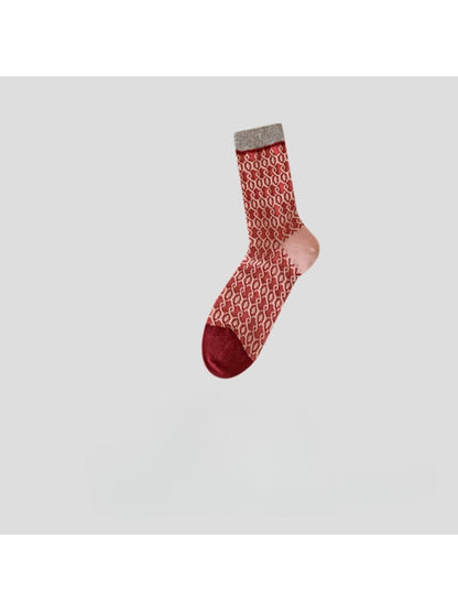 Rufia - Red Pattern Mix Crew Socks