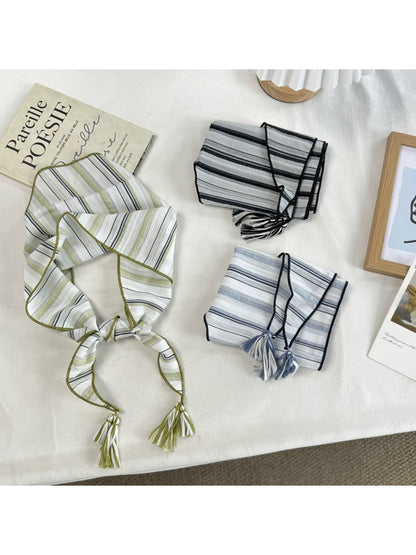 Scarvii - Striped Pattern Tassel Detail Triangle Scarf