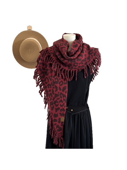 Scarvii - Leopard Print Fringe Triangle Scarf