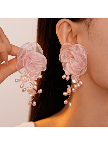 Earwish – Pearl Lace Blossom Tassel Earrings