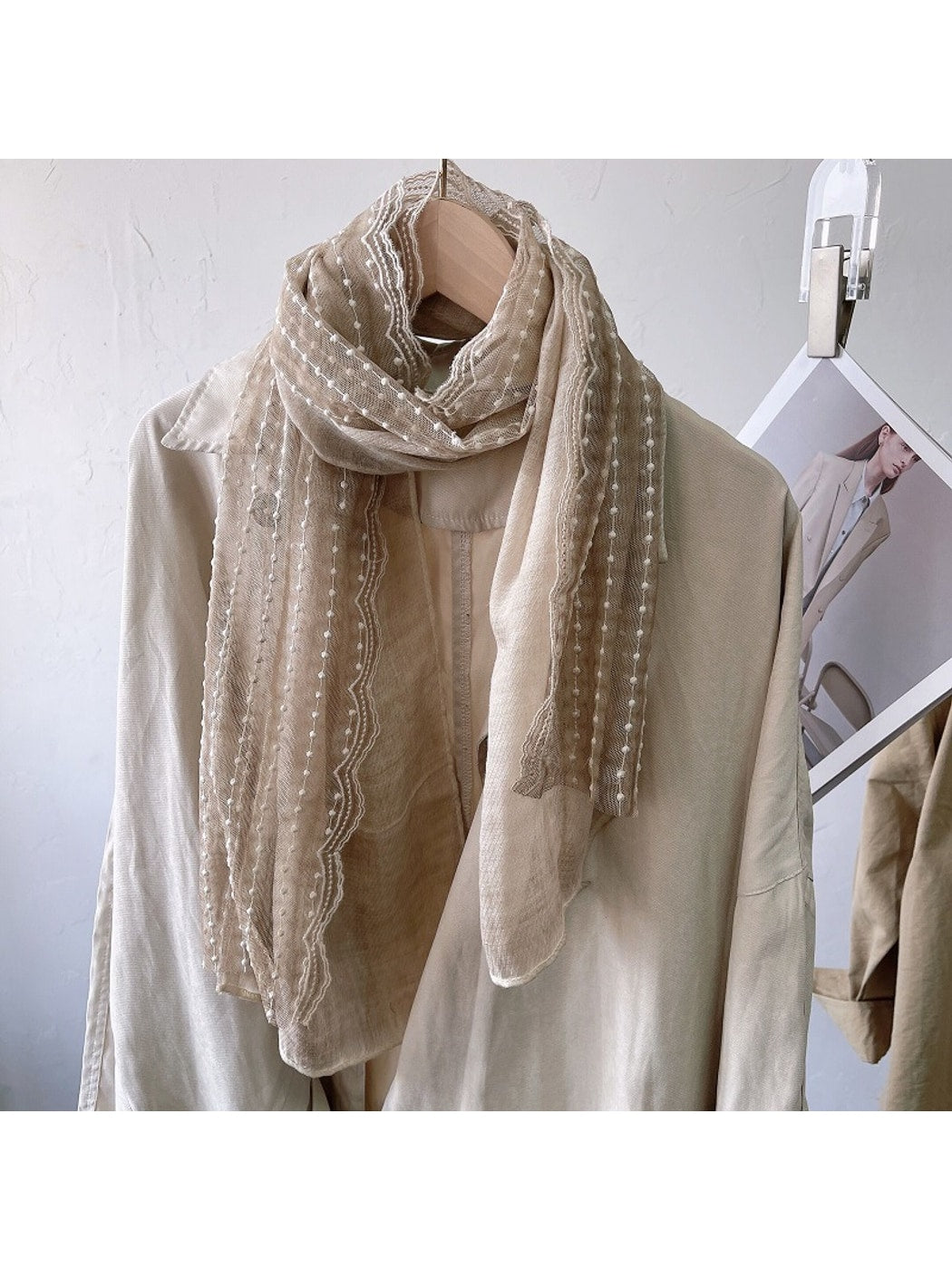 Scarvii - Textured Embroidery Long Fashion Scarf