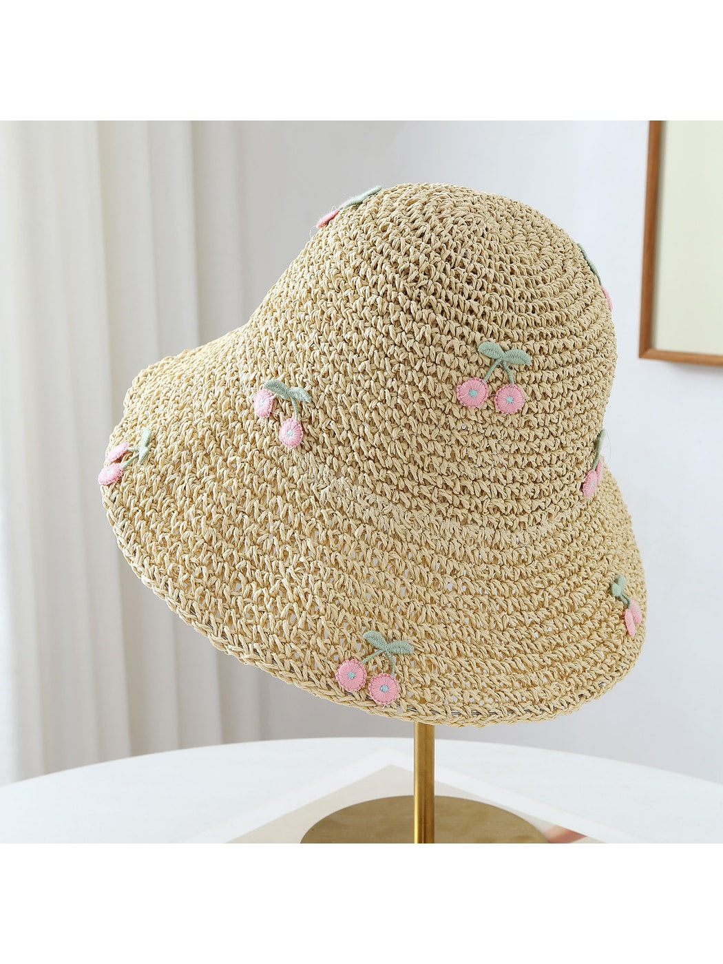 Haila - Cherry Detail Foldable Wide Brim Women's Hat