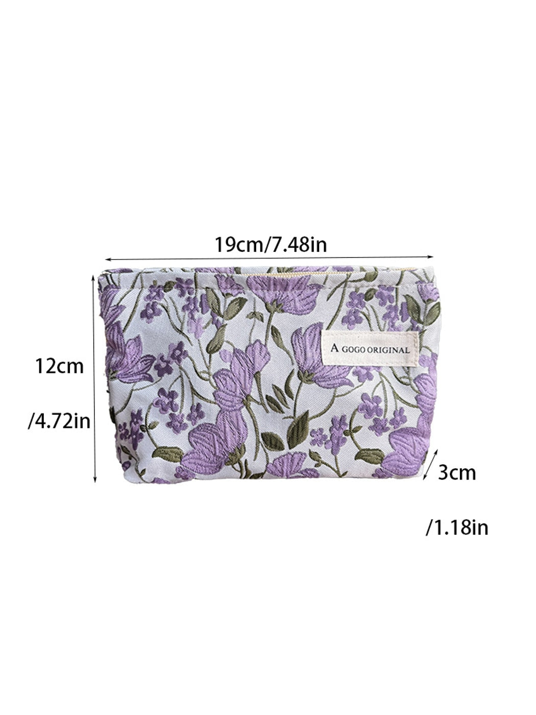 Cosbai - Purple Floral Zipper Cosmetic Organizer Bag