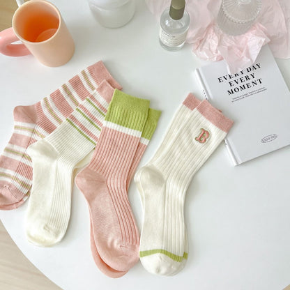 Rufia - Striped Crew Mid-calf Socks - Cute & Sweet