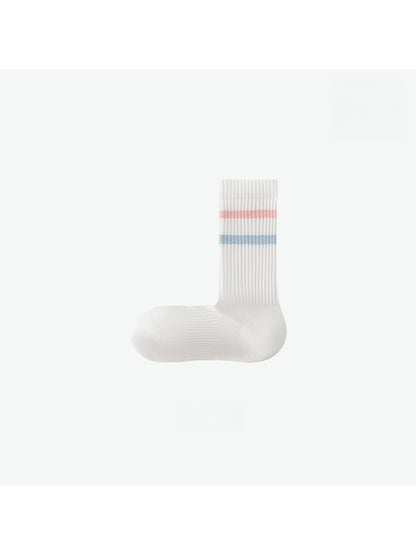Rufia - Minimalist Ribbed Striped Cuffs Crew Socks