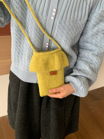 Cosbai - Ruffle Top Knit Crossbody Bag