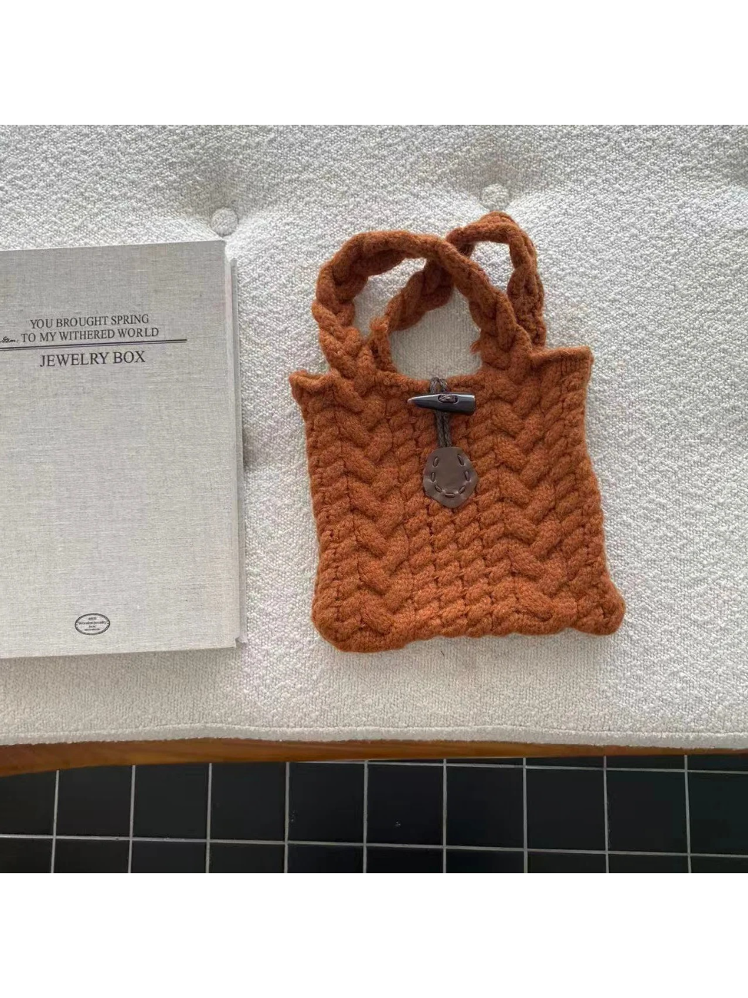 Cosbai - Chunky Textured Knit Mini Tote Bag