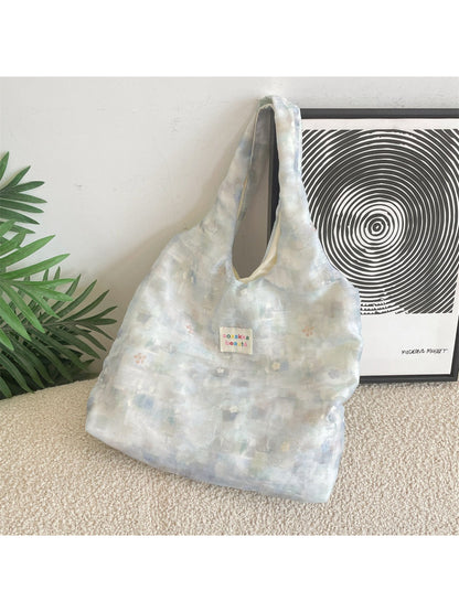 Cosbai sheer floral slouchy tote bag with pink and green flower pattern on transparent fabric