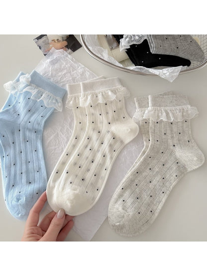 Rufia - Women's Polka Dot Lace Trim Socks
