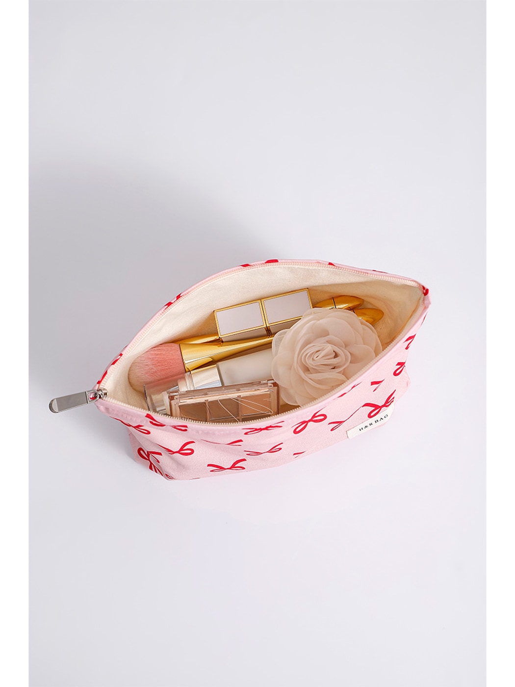 Cosbai - Floral Bow Print Handheld Cosmetic Bag