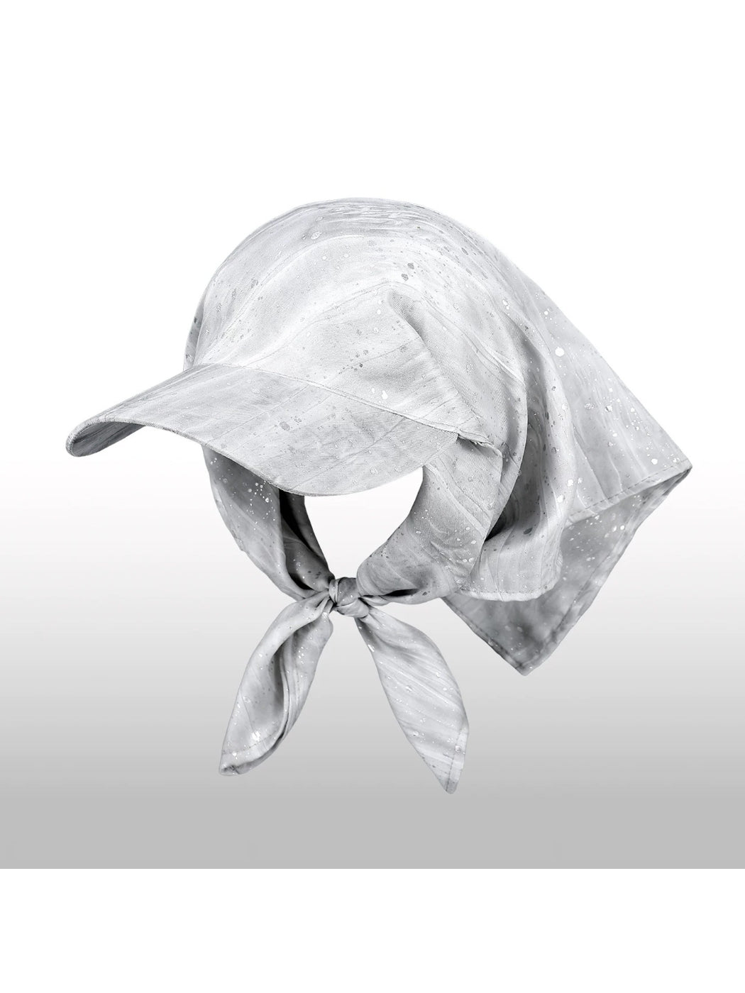 Side angle of Haila silver wire graffiti tie back turban hat showing wire details