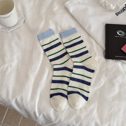 Top view of Rufia soft flecked knit crew socks showing ribbed cuff design