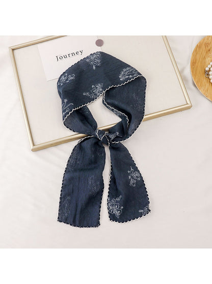 Scarvii - Printed Floral Neck Styling Narrow Scarf