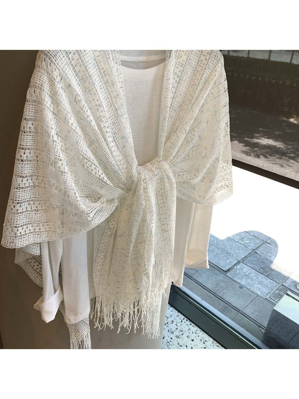 Scarvii - White Openwork Fringe Shawl Scarf