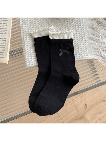 Rufia - Bow Detail Ruffle Trim Crew Socks