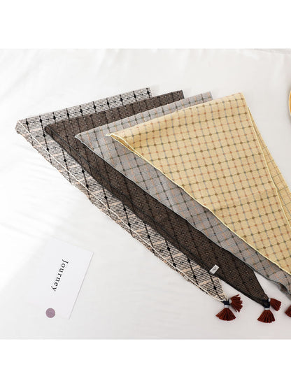 Scarvii - Plaid Fringe Retro Style Triangle Bandana