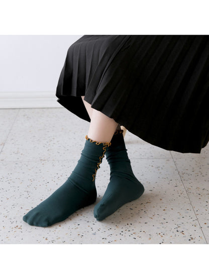 Rufia - Ribbed Lettuce Edge Solid Color Crew Socks product image 2