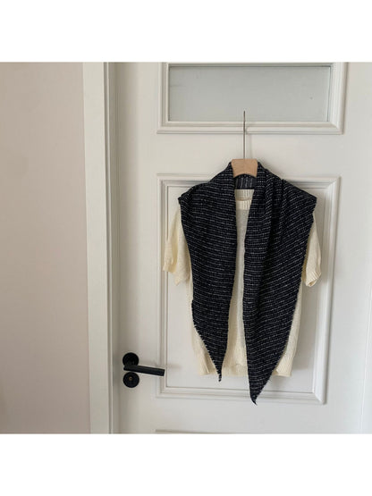 Scarvii - Textured Stripe Triangle Knit Scarf