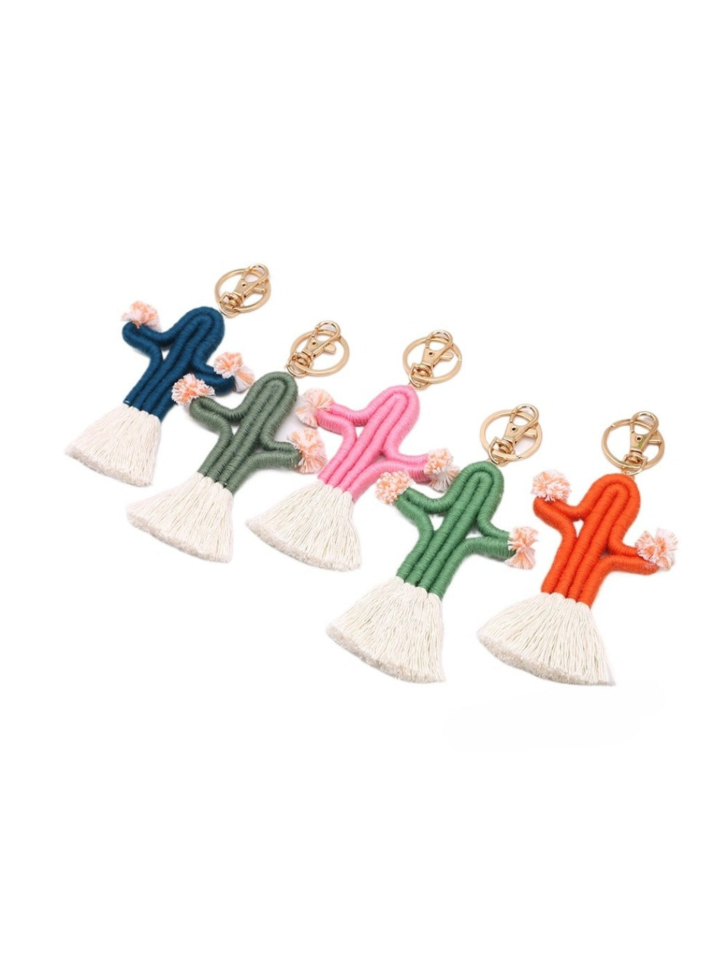 Koco Crochet Cactus Keychain with Pompom & Tassel with floral motif and tassel detail