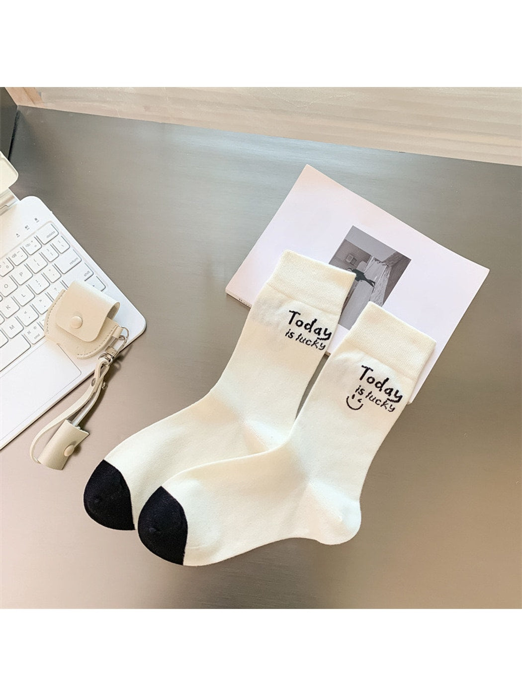 Rufia - Smiley Face Letter Print Everyday Crew Socks