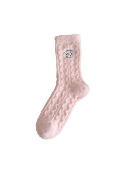 Rufia - Cute Soft Thick Winter Socks - Pink & White