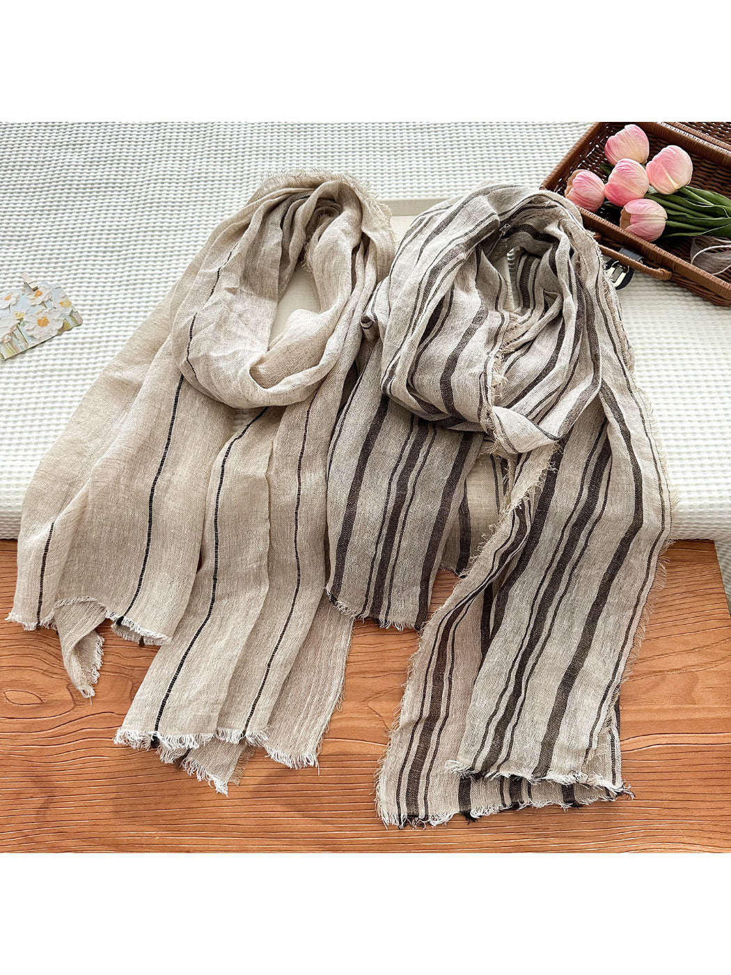 Scarvii - Stripe Fringe Long Scarf