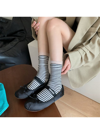 Rufia - Ruffle Cuff Stripe Mid Calf Socks