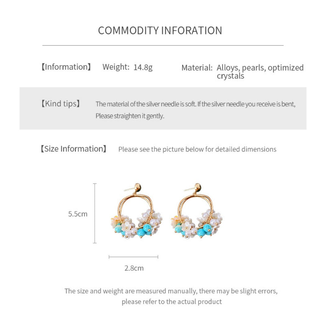 Earwish - Beige Floral Hoop Earrings - Romantic & Charming